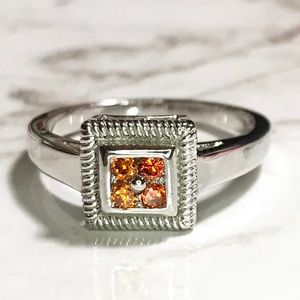 Sterling Silver Square with Orange Stones Ring